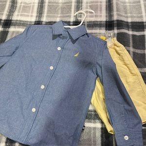 Nautica 3T boys long sleeve button down and yellow shorts.
